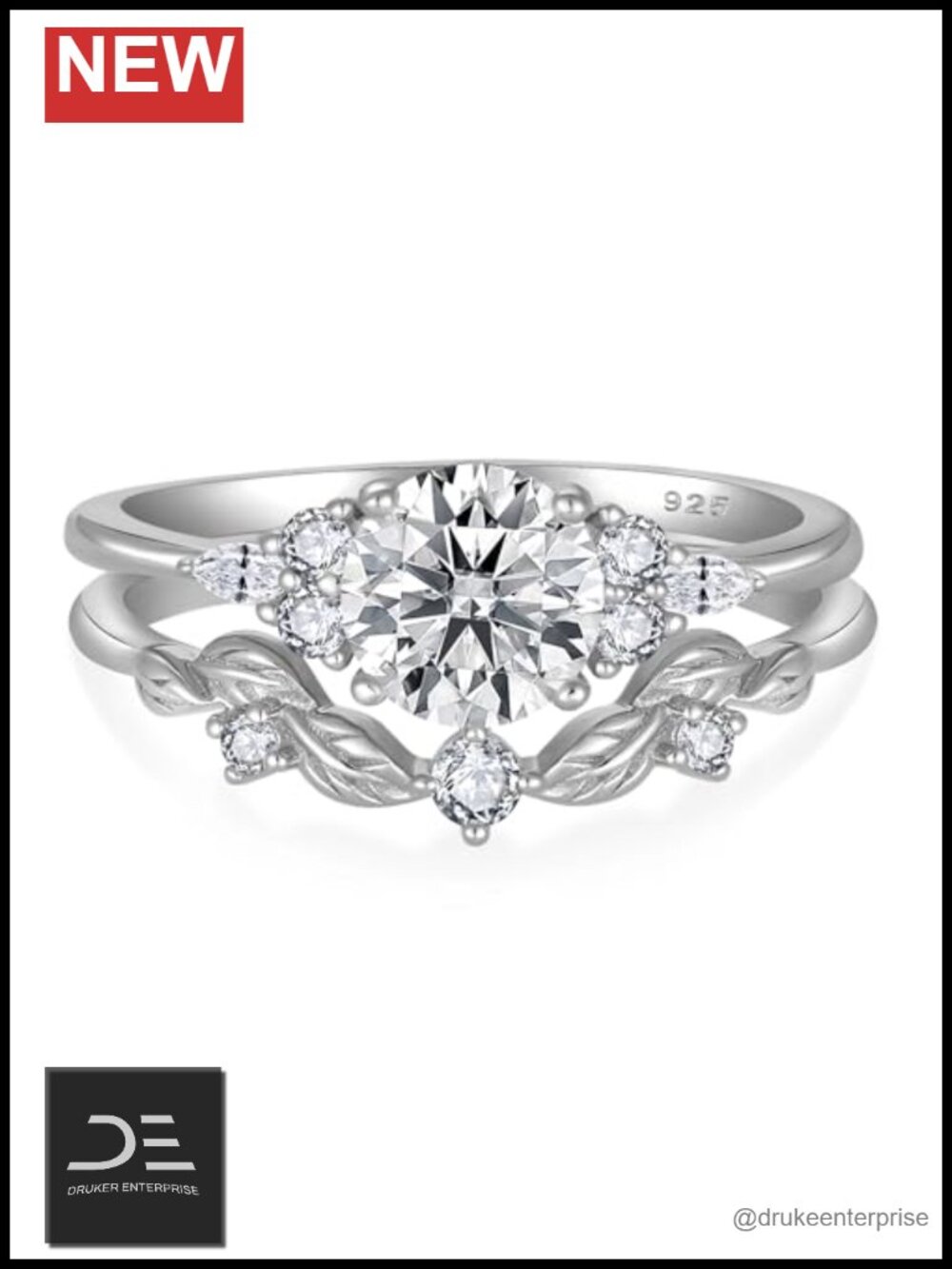 1CT Moissanite Engagement Ring Set 925 Sterling Silver 18K White Gold Plated